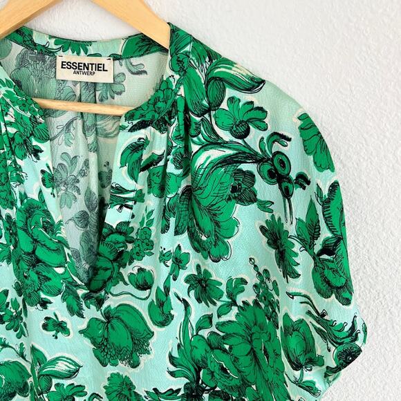 ESSENTIEL ANTWERP green floral silk blouse / size 6 - Picture 3 of 7